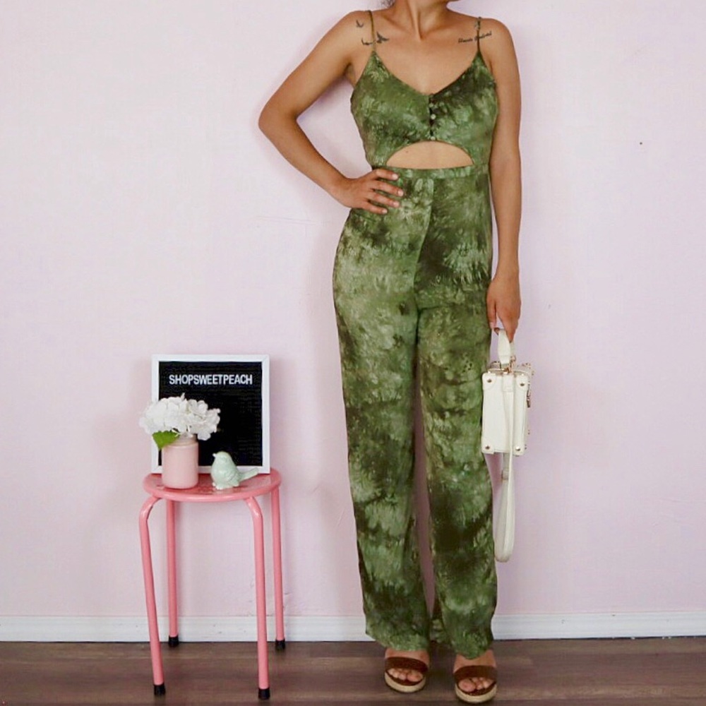 Olive Tie Dye Jumpsuit - Picture 1 of 3